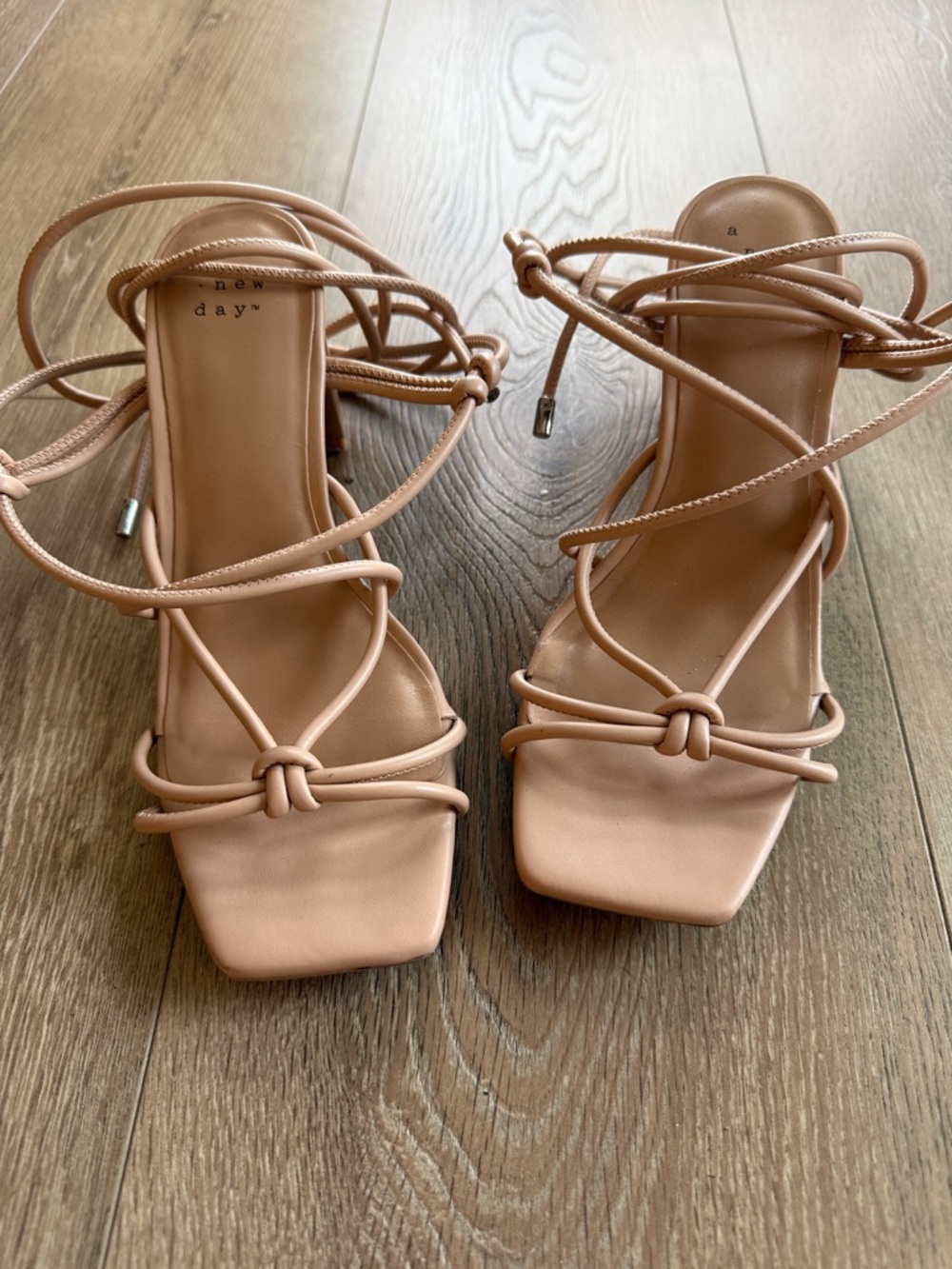 a new day Blush/Tan Strappy Square-Toe Lace-Up Heels